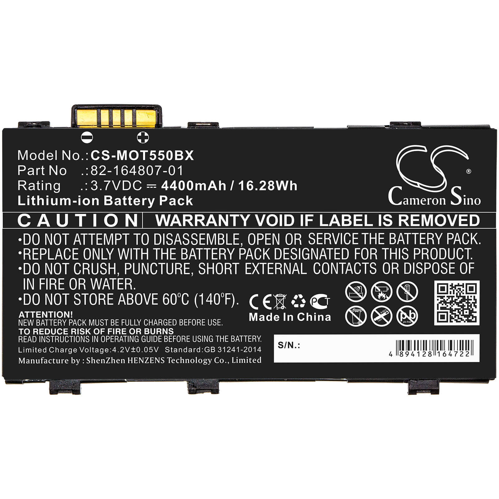 3.7V, 4400mAh, Li-ion Battery fits Motorola, Es85, Es85xx, 16.28Wh