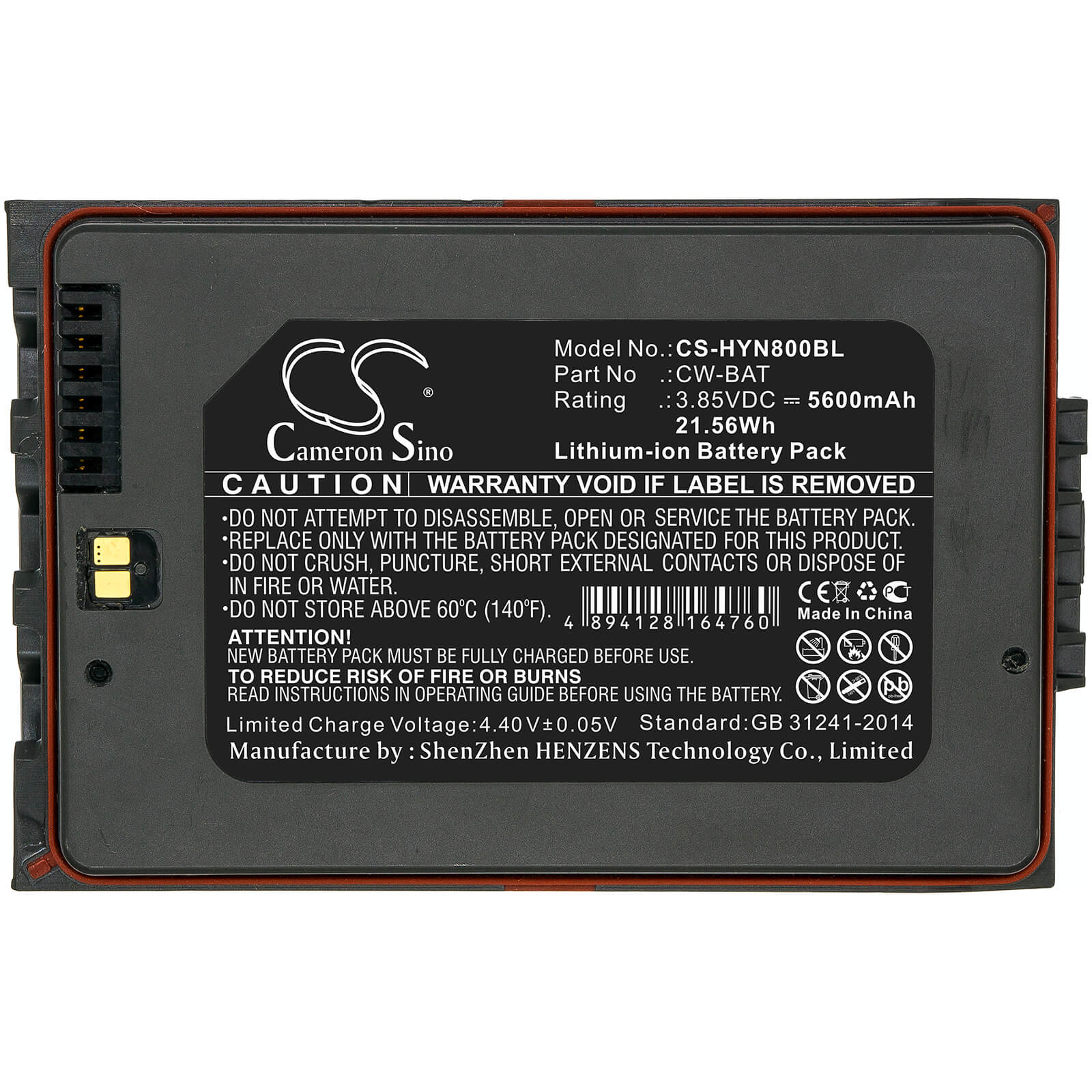 3.85V, 5600mAh, Li-ion Battery fits Honeywell, Cn80l0n, Dolphin Cn80, 21.56Wh