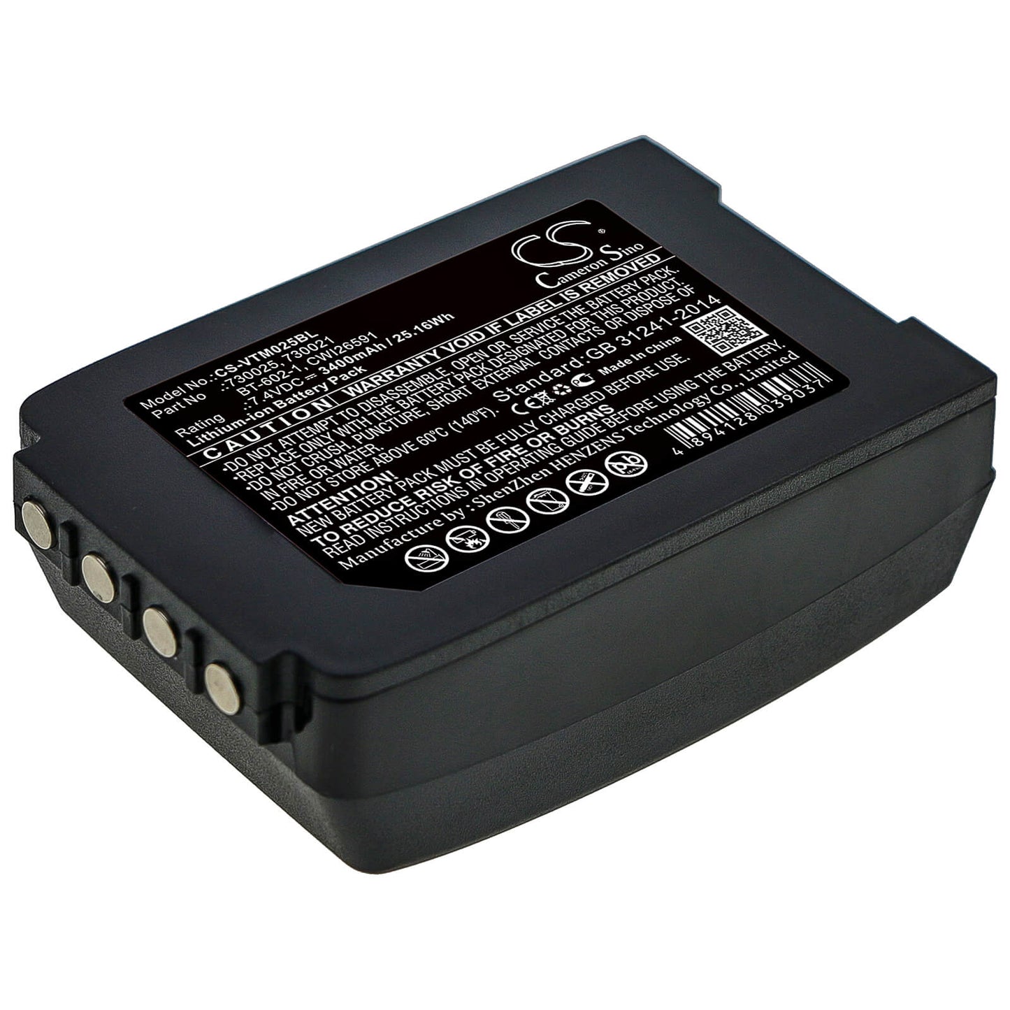 7.4V, 3400mAh, Li-ion Battery fits Vocollect, Talkman T2, Talkman T2x, 25.16Wh
