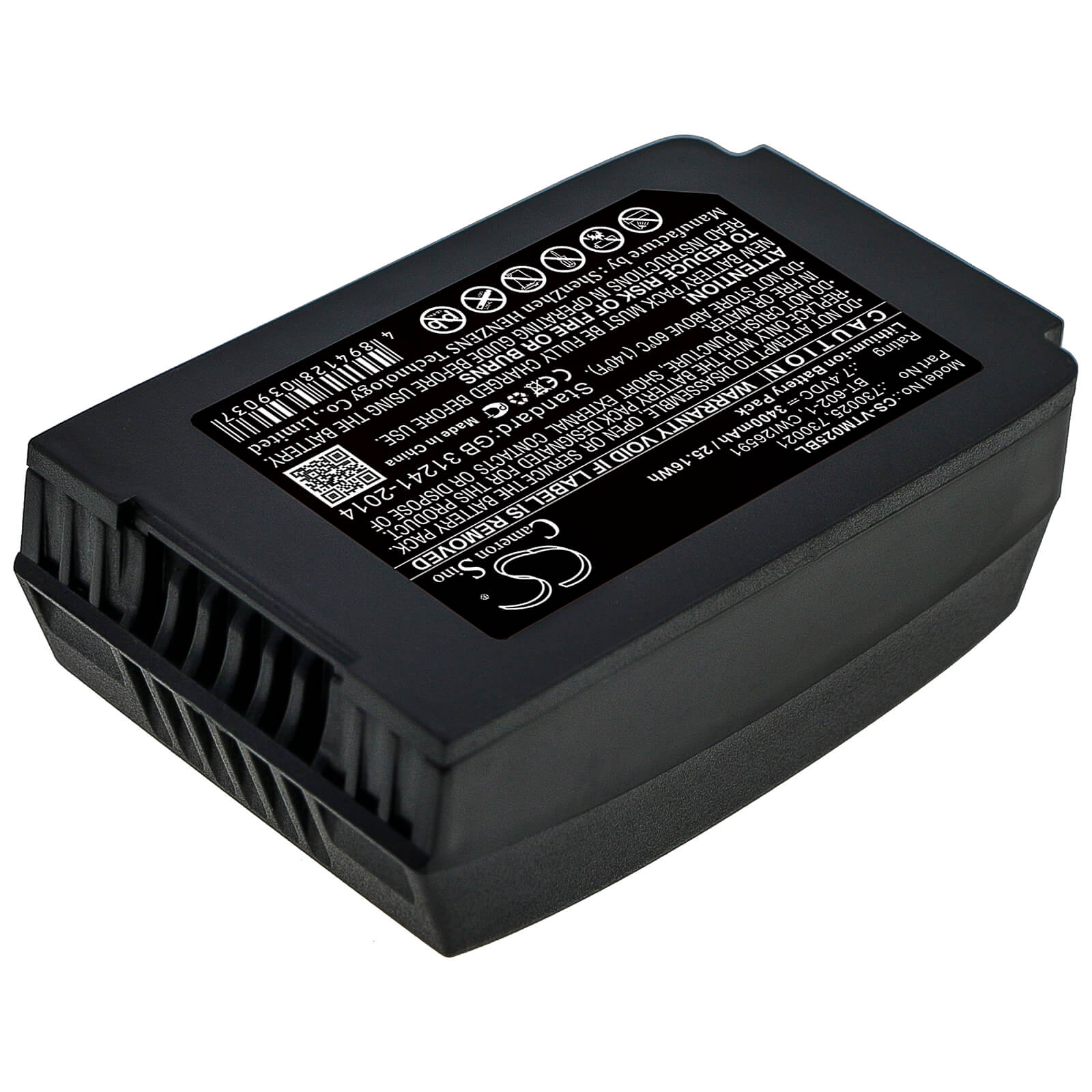 7.4V, 3400mAh, Li-ion Battery fits Vocollect, Talkman T2, Talkman T2x, 25.16Wh