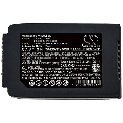 7.4V, 3400mAh, Li-ion Battery fits Vocollect, Talkman T2, Talkman T2x, 25.16Wh