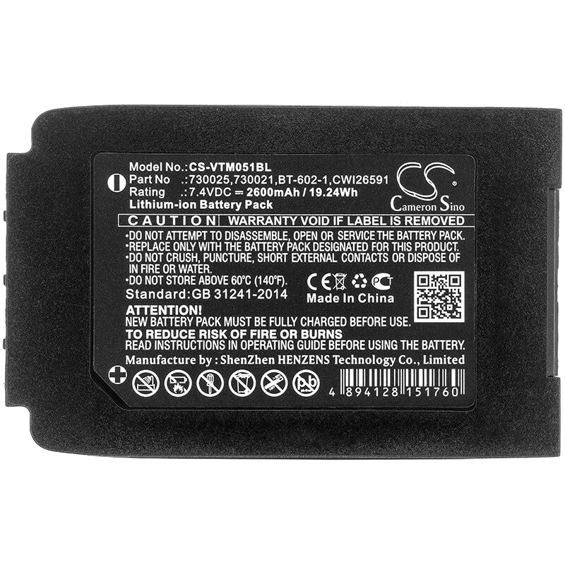 7.4V, 2600mAh, Li-ion Battery fits Vocollect, Talkman T2, Talkman T2x, 19.24Wh