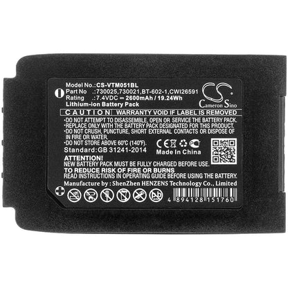 7.4V, 2600mAh, Li-ion Battery fits Vocollect, Talkman T2, Talkman T2x, 19.24Wh