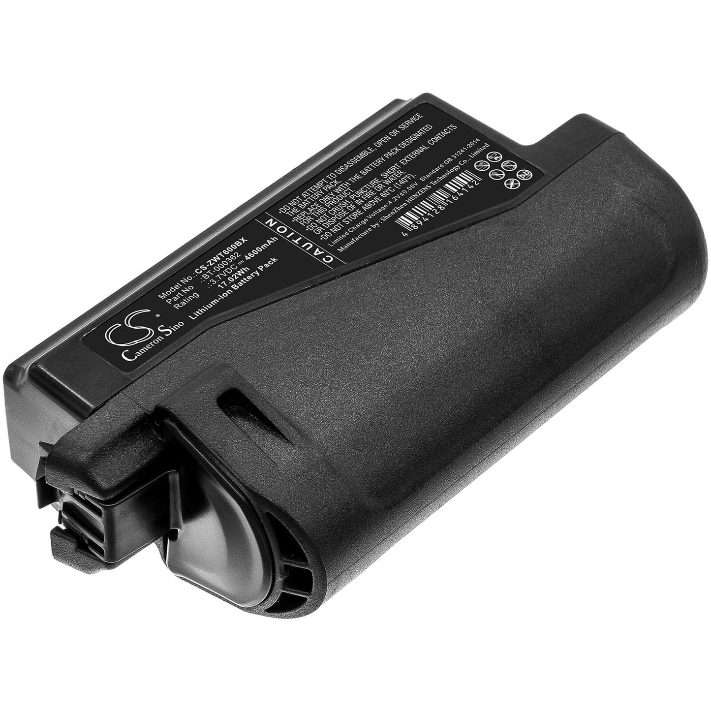 3.7V, 4600mAh, Li-ion Battery fits Zebra, Wt6000, Wt60a0, 17.02Wh