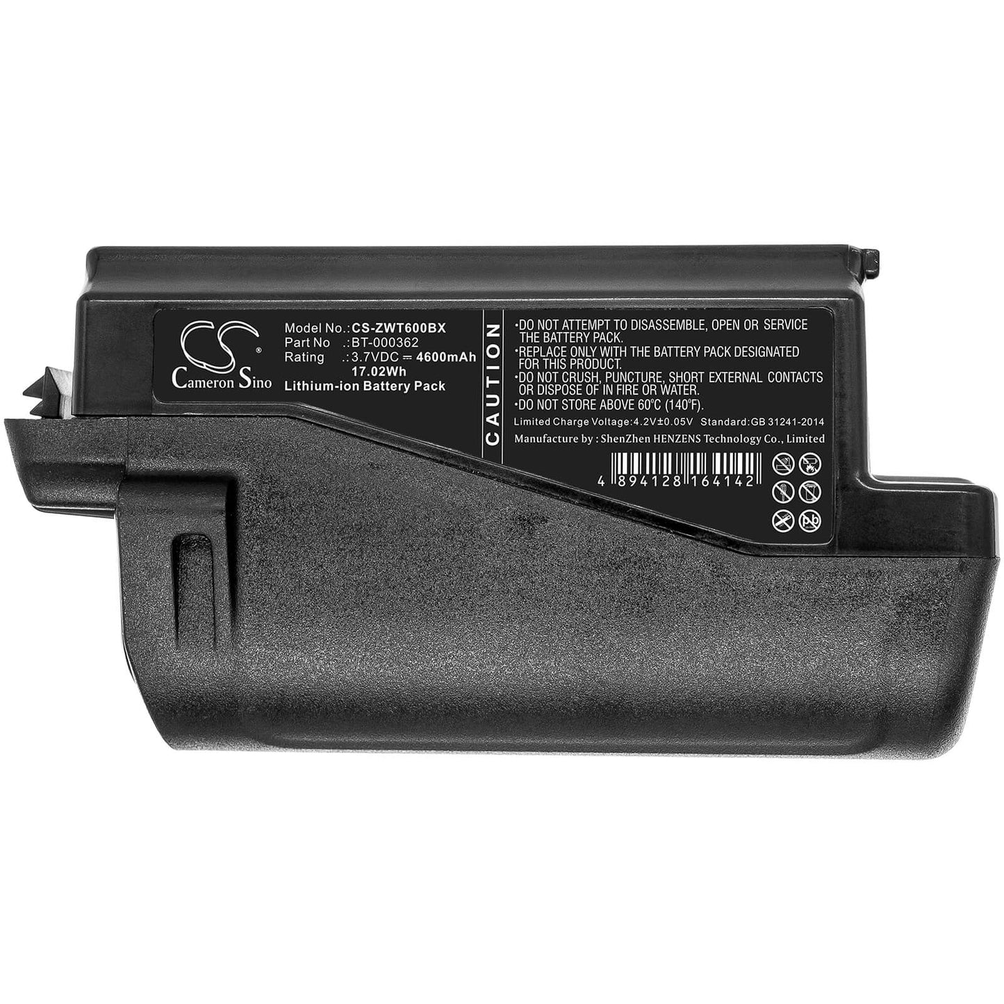 3.7V, 4600mAh, Li-ion Battery fits Zebra, Wt6000, Wt60a0, 17.02Wh
