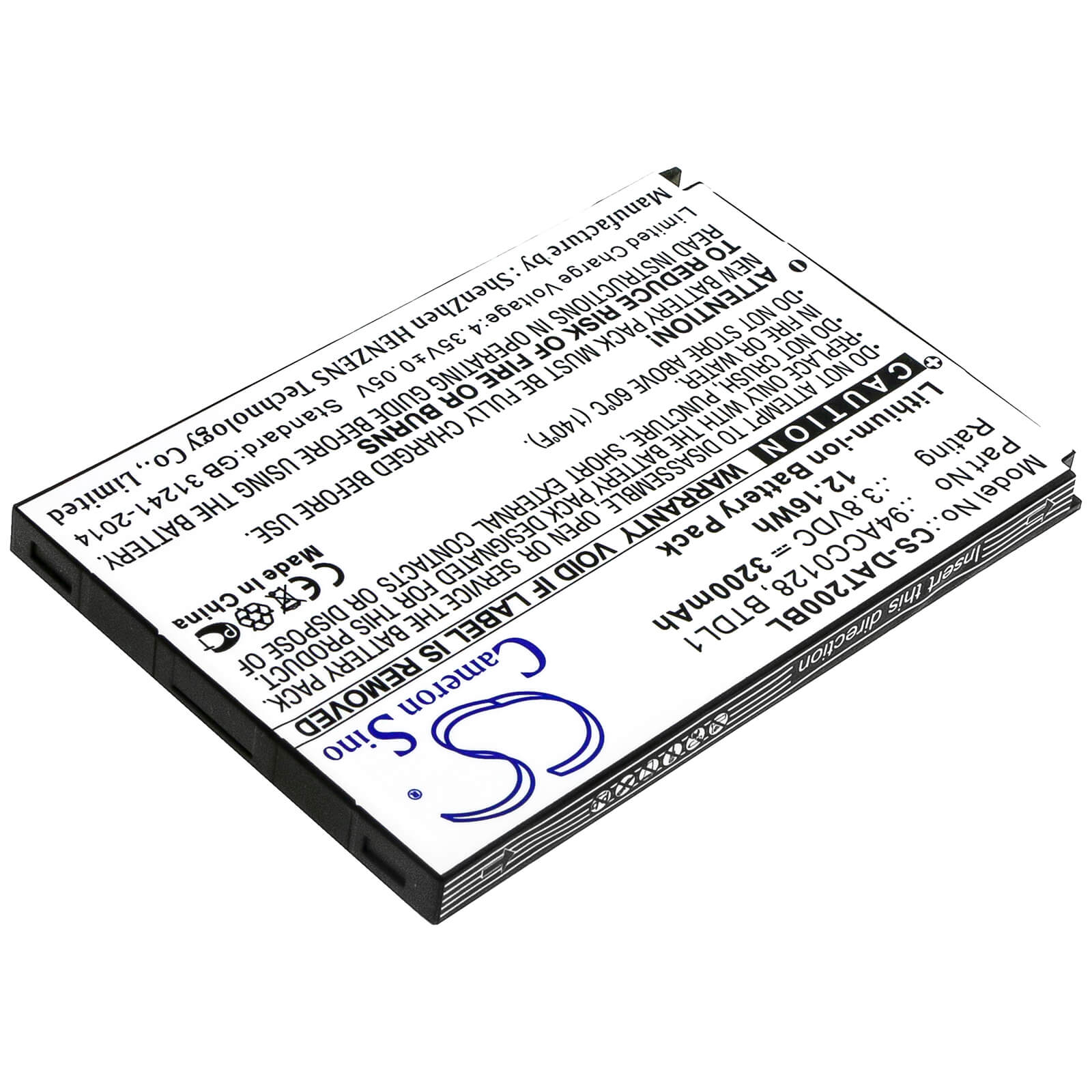 3.8V, 3200mAh, Li-ion Battery fits Datalogic, Axist, Dl-axist, 12.16Wh