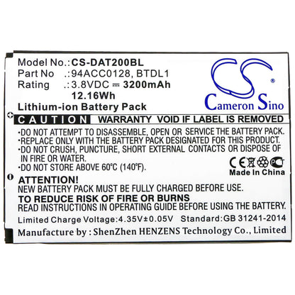 3.8V, 3200mAh, Li-ion Battery fits Datalogic, Axist, Dl-axist, 12.16Wh
