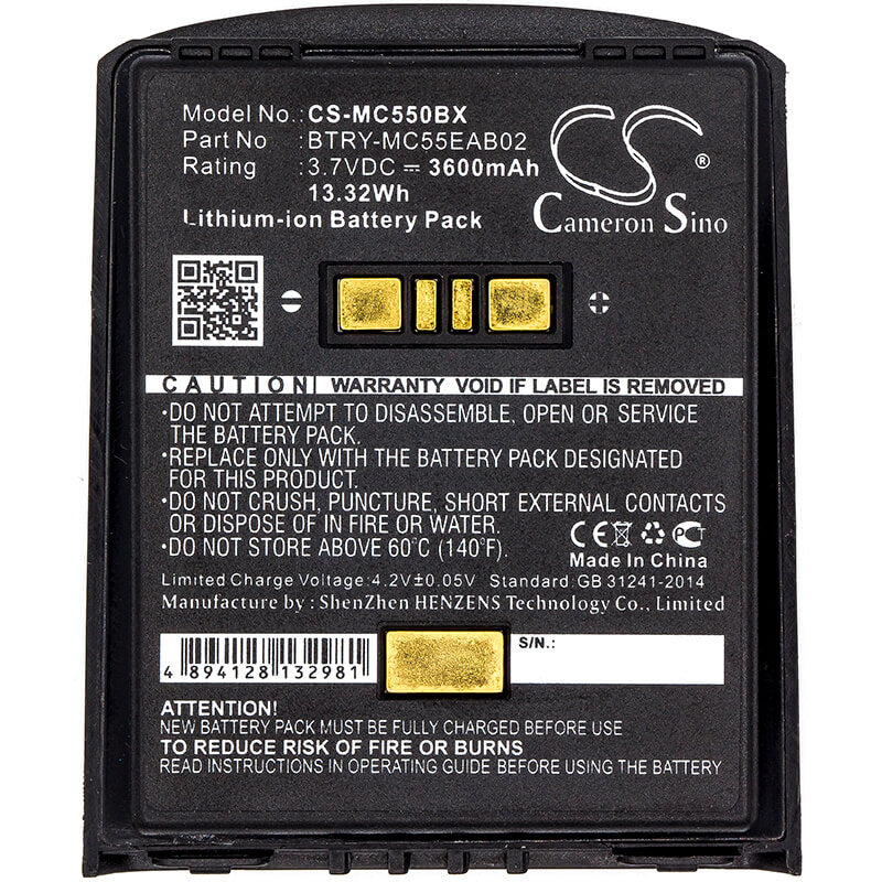 3.7V, 3600mAh, Li-ion Battery fits Symbol, Mc55, Mc5574, 13.32Wh
