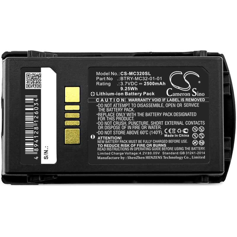 3.7V, 2500mAh, Li-ion Battery fits Motorola, Mc3200, Mc32n0, 9.25Wh