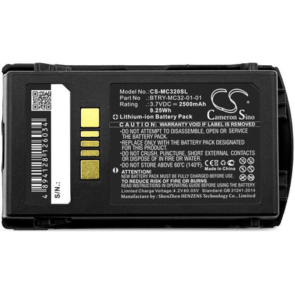 3.7V, 2500mAh, Li-ion Battery fits Zebra, Mc3200, Mc32n0, 9.25Wh
