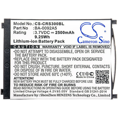 3.7V, 2500mAh, Li-ion Battery fits Cipherlab, Rs30, 9.25Wh