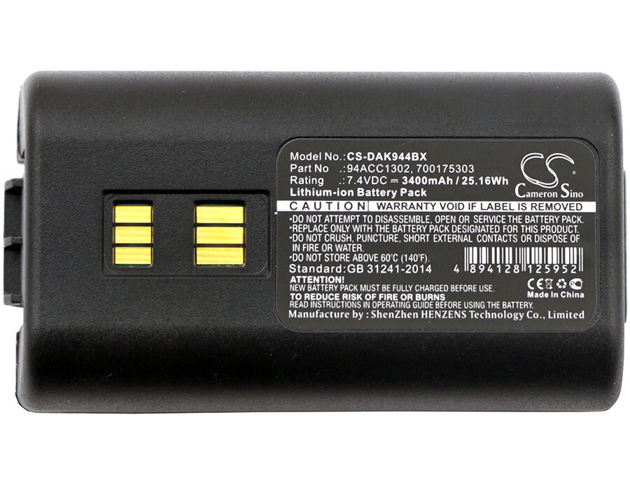 7.4V, 3400mAh, Li-ion Battery fits Datalogic, 944501055, 944501056, 25.16Wh