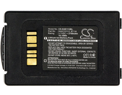 3.7V, 2750mAh, Li-ion Battery fits Datalogic, Elf, 10.175Wh