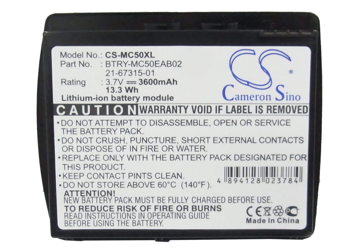 3.7V, 3600mAh, Li-ion Battery fits Symbol, Mc50, Mc5040, 13.32Wh