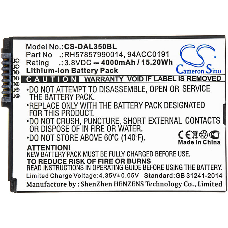 3.8V, 4000mAh, Li-ion Battery fits Datalogic, Btdl35, Memor 10, 15.2Wh