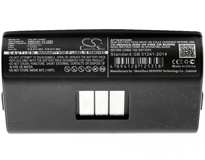 7.4V, 3400mAh, Li-ion Battery fits Intermec, 700, 700 Color, 25.16Wh