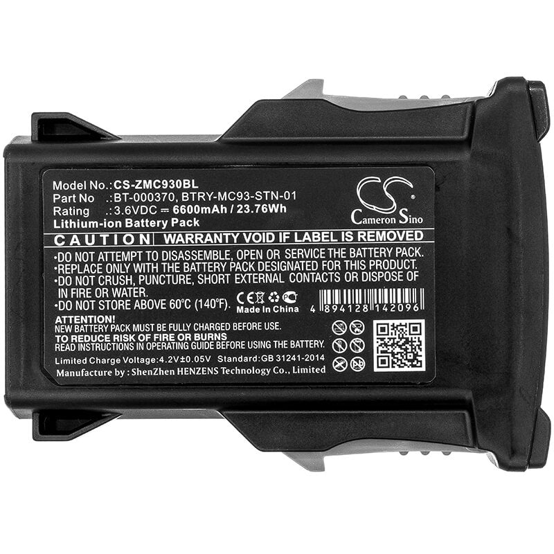 3.6V, 6600mAh, Li-ion Battery fits Zebra, Mc93, Mc9300, 23.76Wh