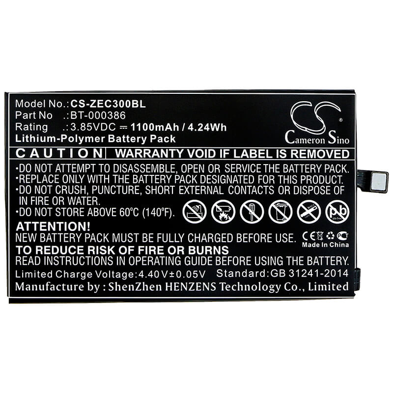 3.85V, 1100mAh, Li-Polymer Battery fits Zebra, Ec30, 4.235Wh
