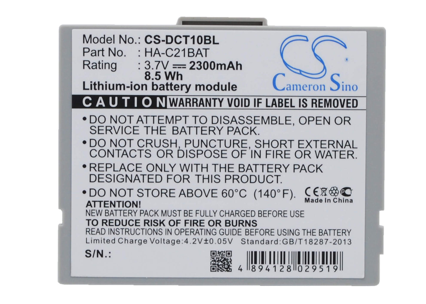 3.7V, 2300mAh, Li-ion Battery fits Casio, It10, 8.51Wh