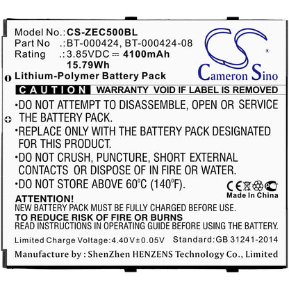 3.85V, 4100mAh, Li-Polymer Battery fits Zebra, Ec50, Ec55, 15.785Wh