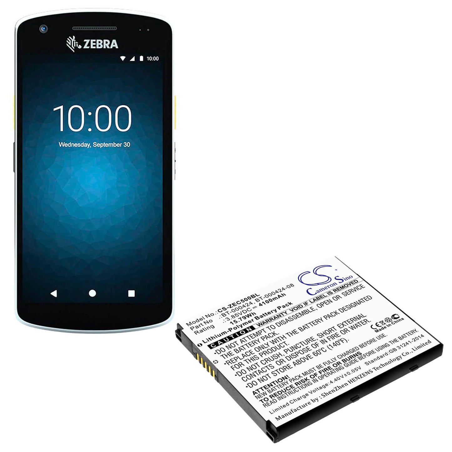 3.85V, 4100mAh, Li-Polymer Battery fits Zebra, Ec50, Ec55, 15.785Wh