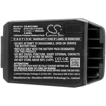 3.7V, 1800mAh, Li-Polymer Battery fits Motorola, Mc21, Mc2100, 6.66Wh