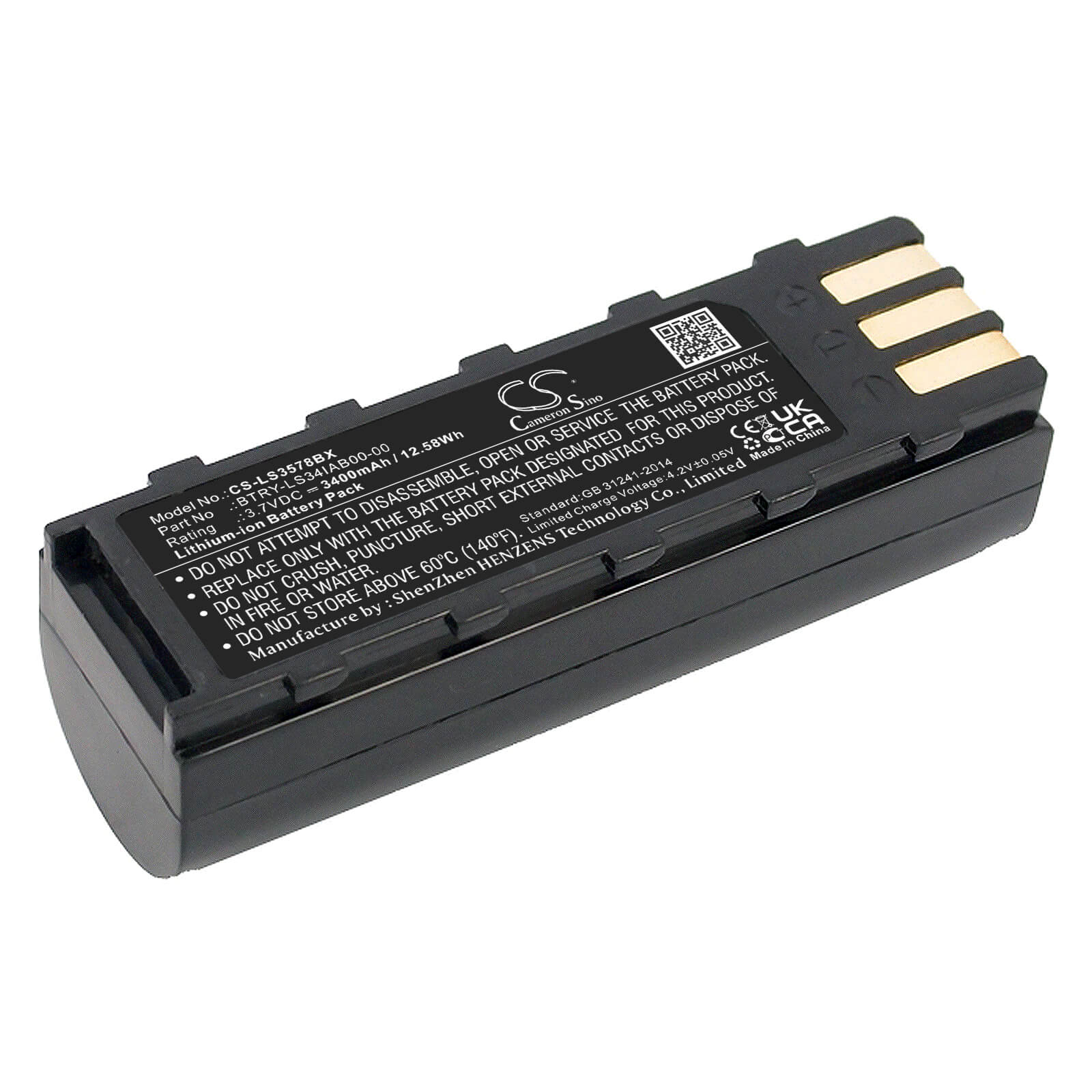 3.7V, 3400mAh, Li-ion Battery fits Symbol, Ds3478, Ds3578, 12.58Wh