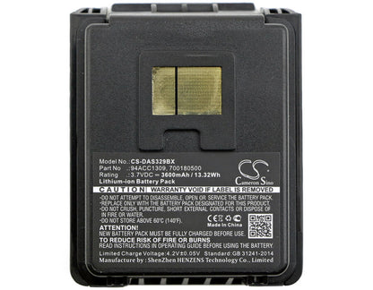 3.7V, 3600mAh, Li-ion Battery fits Datalogic, Skorpio, Skorpio Gun, 13.32Wh