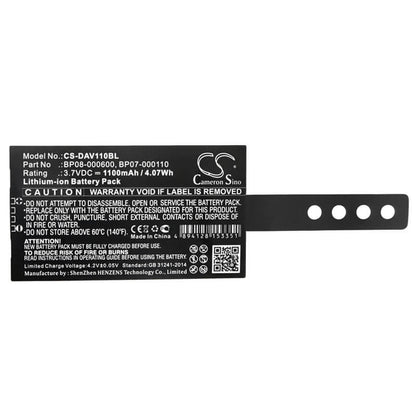 3.7V, 1100mAh, Li-ion Battery fits Datalogic, Memor Nfp, 4.07Wh
