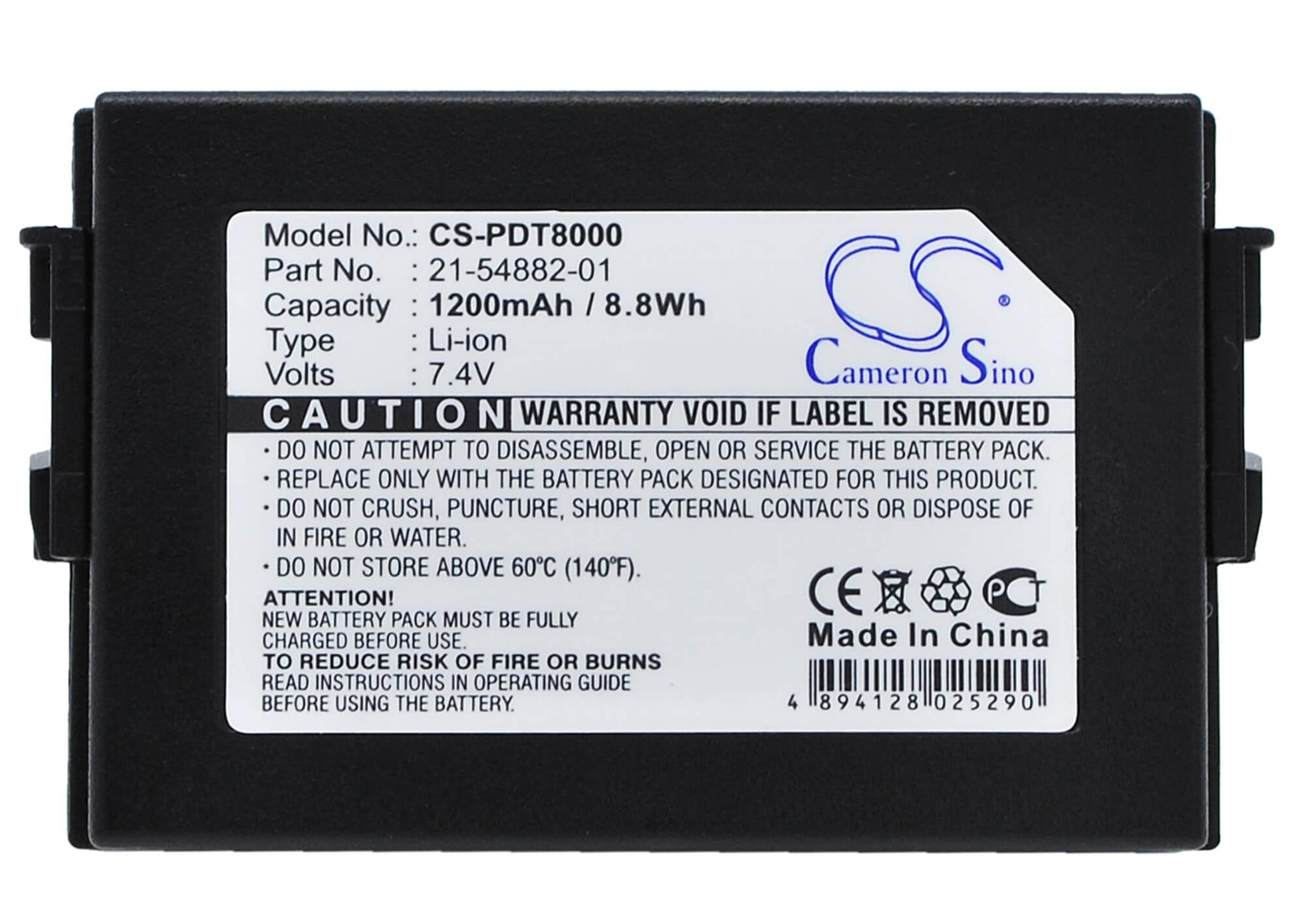 7.4V, 1200mAh, Li-ion Battery fits Symbol, Pdt8000, Pdt-8000, 8.88Wh