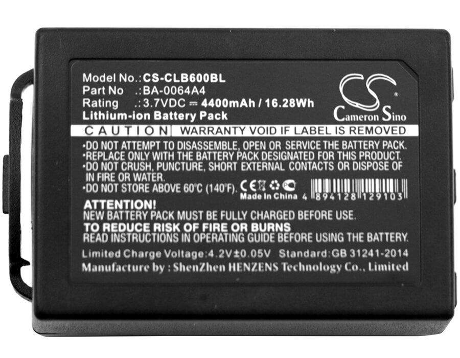 3.7V, 4400mAh, Li-ion Battery fits Cipherlab, Cp60, Cp60g, 16.28Wh
