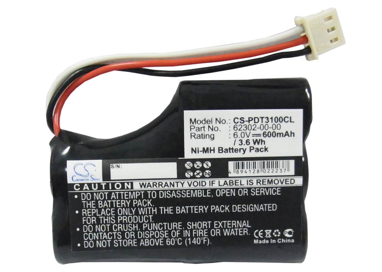 Black, 6.0V, 750mAh, Ni-MH Battery fits Symbol, Pdt 3100, Pdt 3110, 4.5Wh