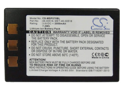 3.6V, 2000mAh, Li-ion Battery fits Metrologic, Mk5710, Sp5700 Optimus Pda, 7.2Wh