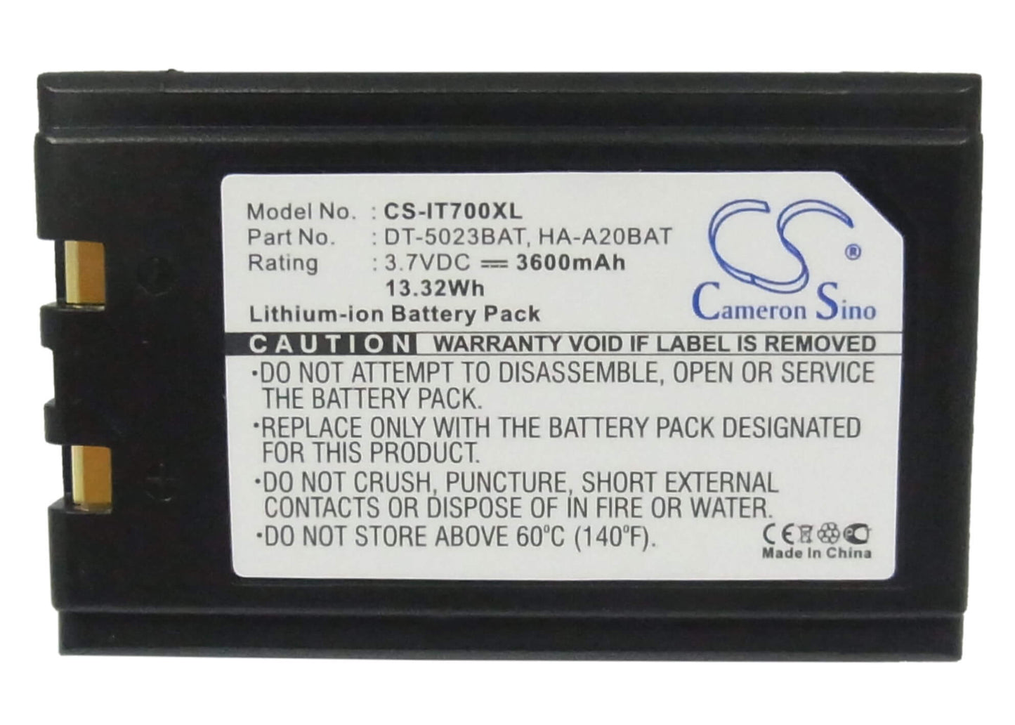 3.7V, 3600mAh, Li-ion Battery fits Janam, Xm5, Xm70, 13.32Wh
