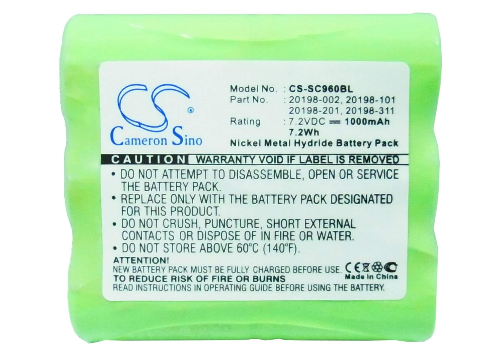 7.2V, 1000mAh, Ni-MH Battery fits Symbol, H960-c, Ptc-960c, 7.2Wh