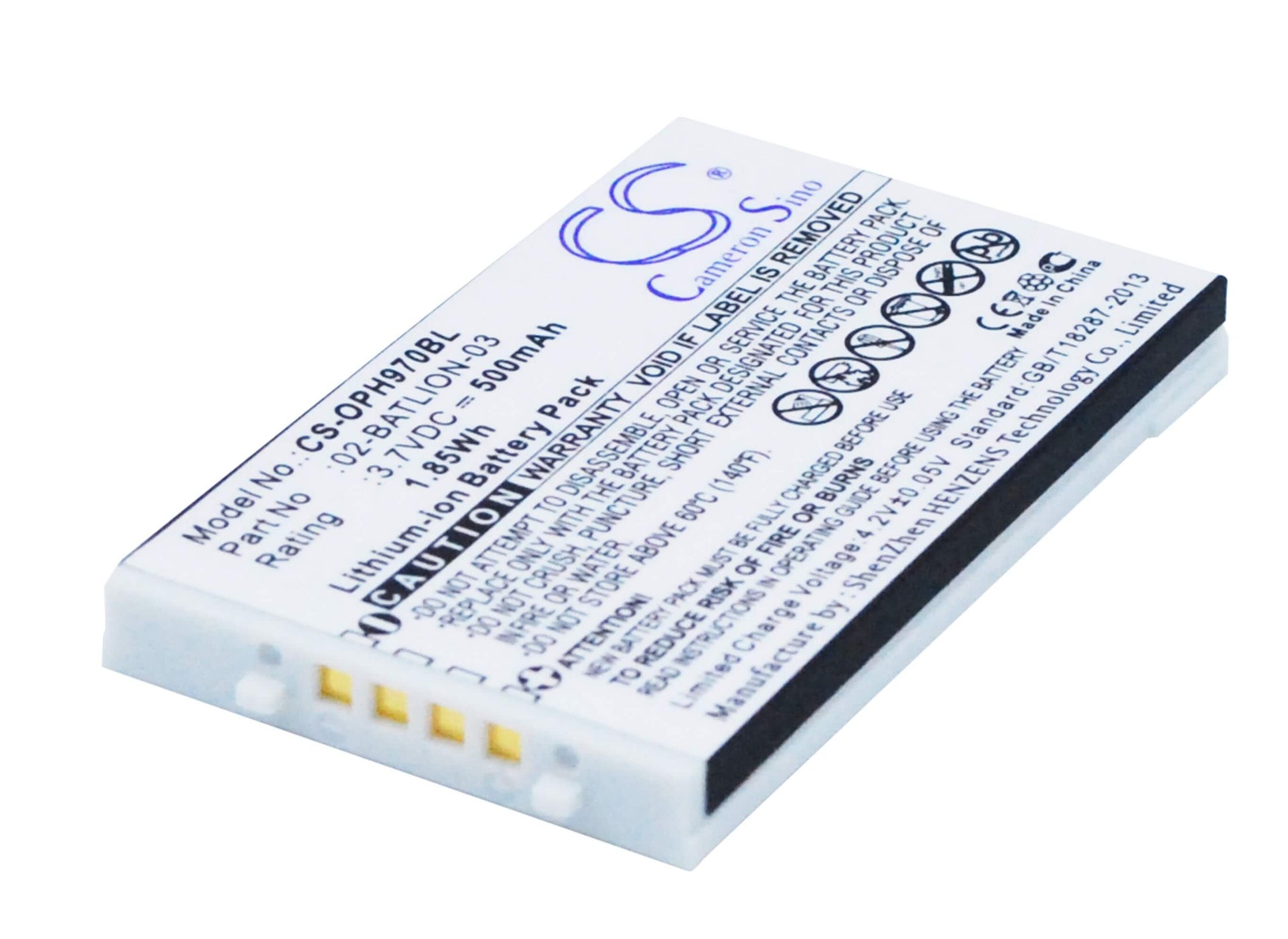 3.7V, 500mAh, Li-ion Battery fits Opticon, Opl-7724, Opl-7734, 1.85Wh