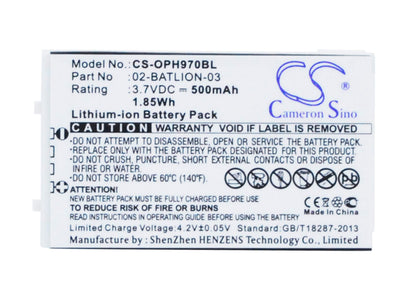 3.7V, 500mAh, Li-ion Battery fits Opticon, Opl-7724, Opl-7734, 1.85Wh