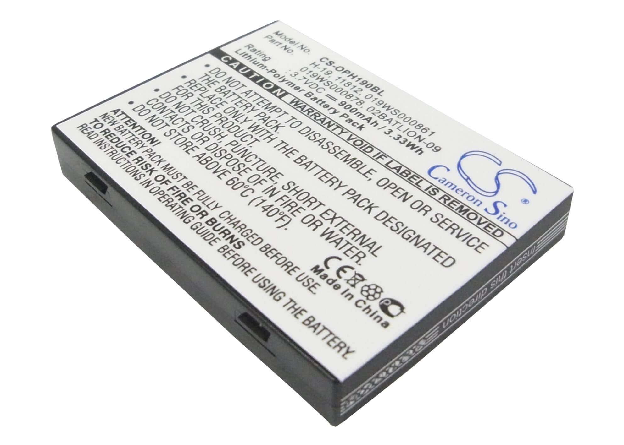3.7V, 900mAh, Li-ion Battery fits Opticon, H16, H-16, 3.33Wh