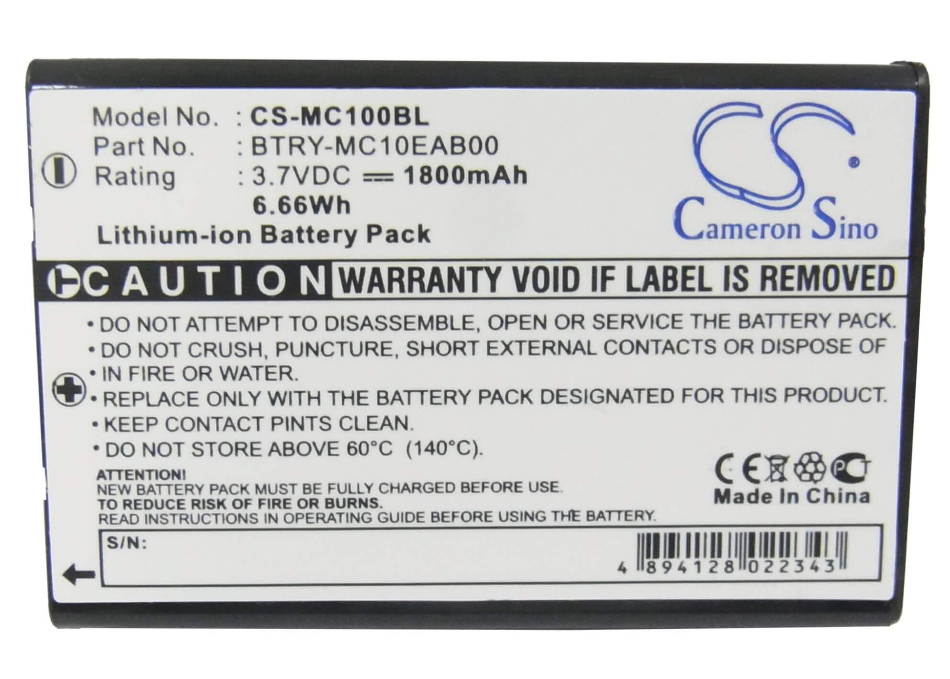 3.7V, 1800mAh, Li-ion Battery fits Wasp, Wdt3200, Wdt3250, 6.66Wh