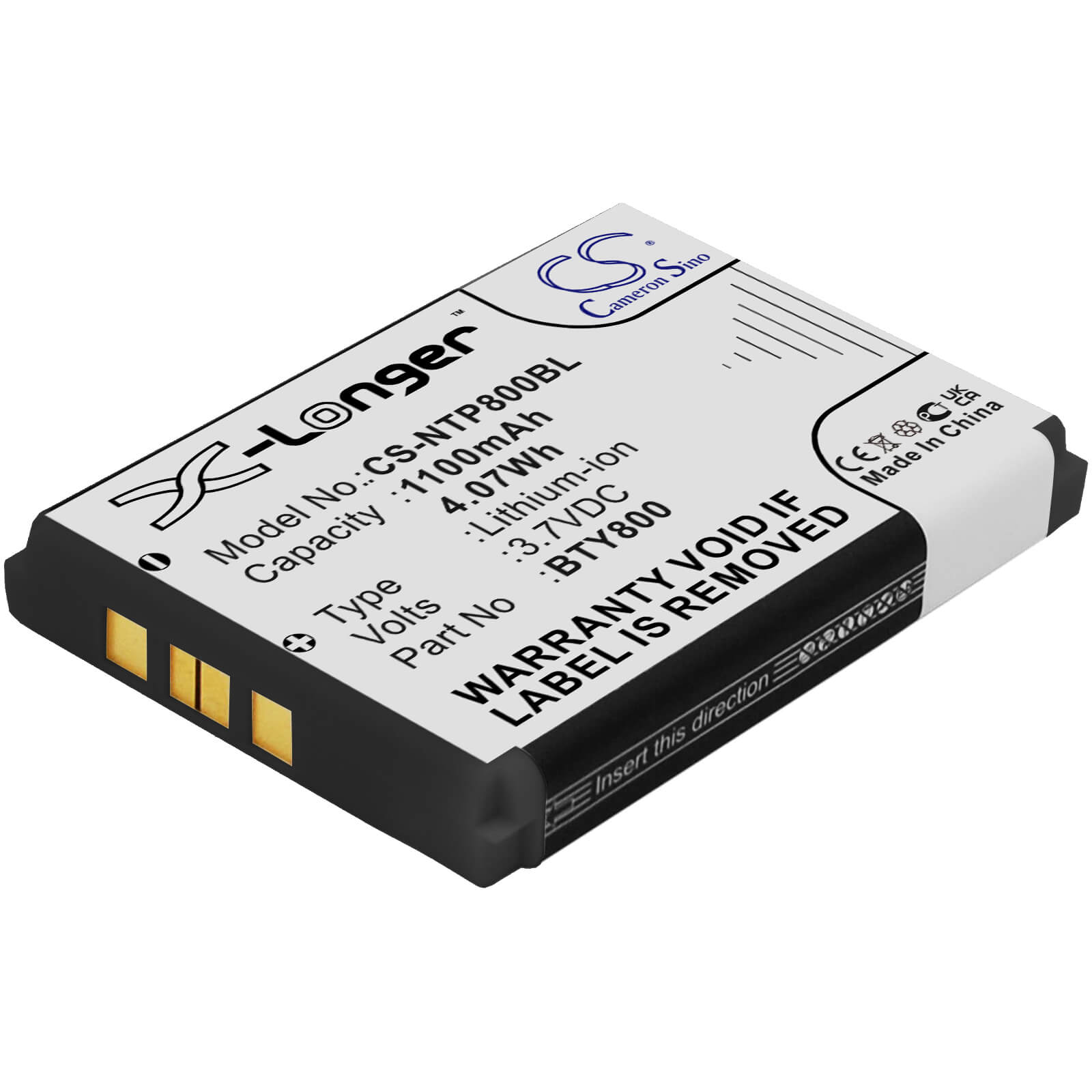3.7V, 1100mAh, Li-ion Battery fits Newland, Nls-pt800, Nls-pt850, 4.07Wh