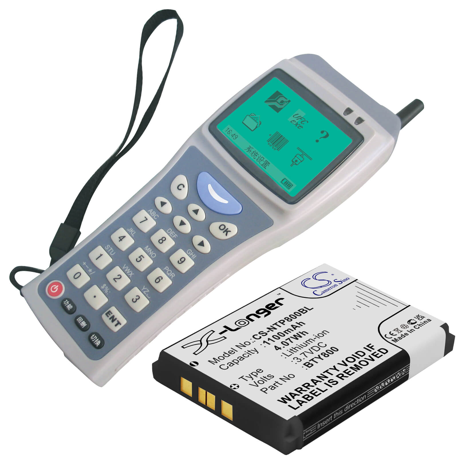 3.7V, 1100mAh, Li-ion Battery fits Newland, Nls-pt800, Nls-pt850, 4.07Wh