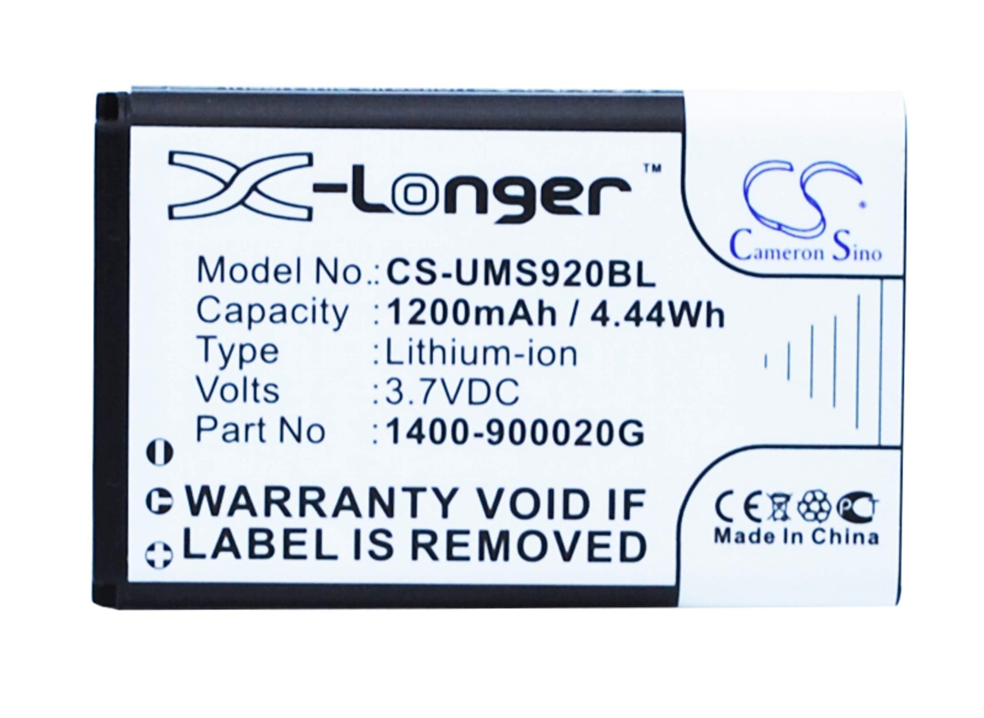 3.7V, 1200mAh, Li-ion Battery fits Unitech, Ms920, 4.44Wh