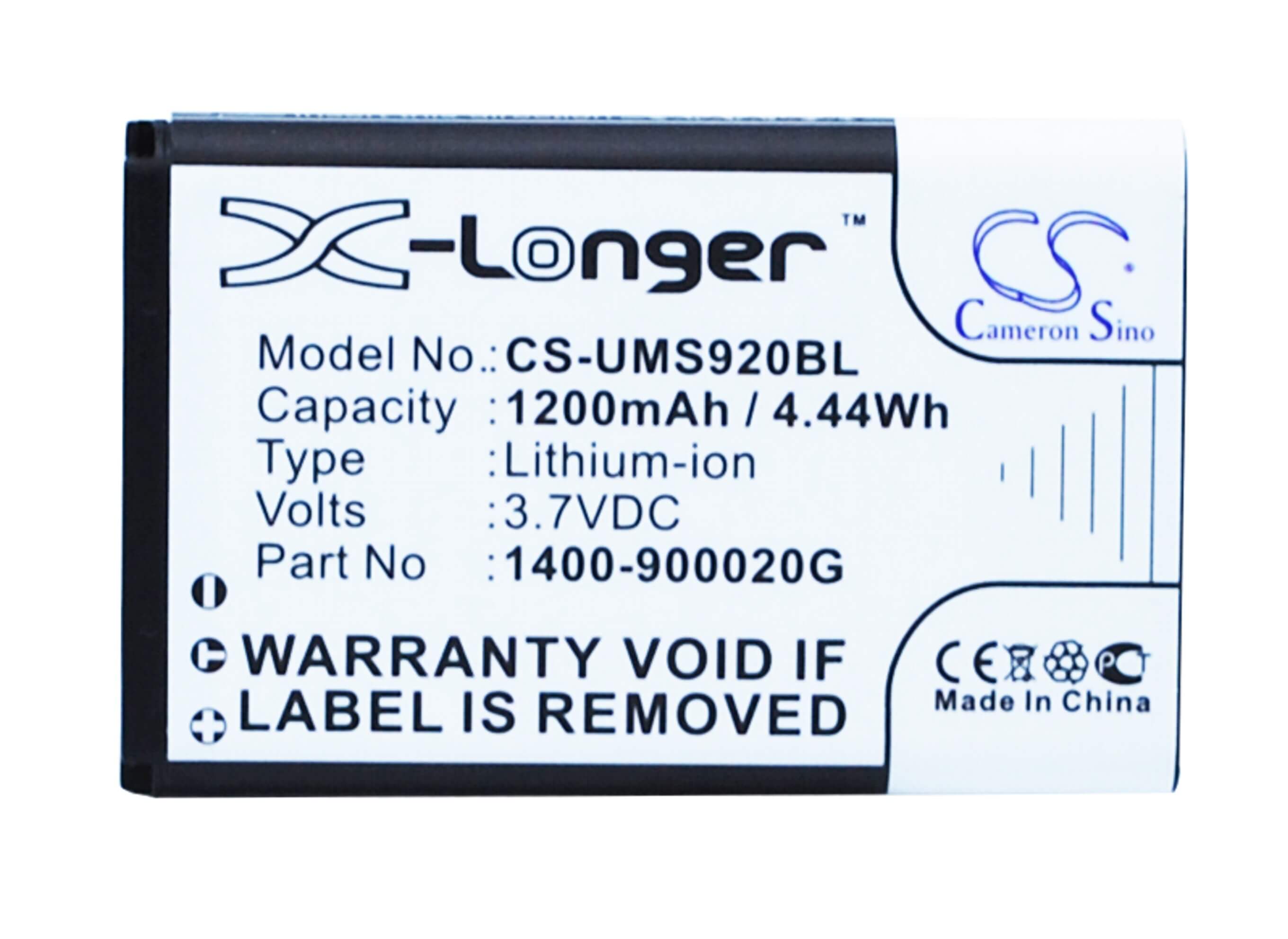 3.7V, 1200mAh, Li-ion Battery fits Unitech, Ms920, 4.44Wh