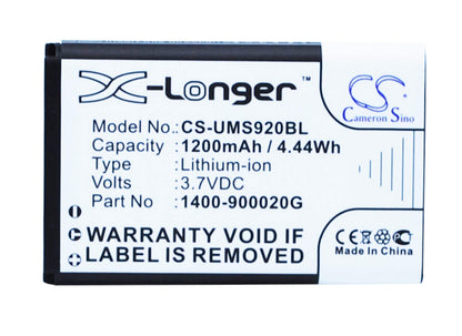 3.7V, 1200mAh, Li-ion Battery fits Unitech, Ms920, 4.44Wh