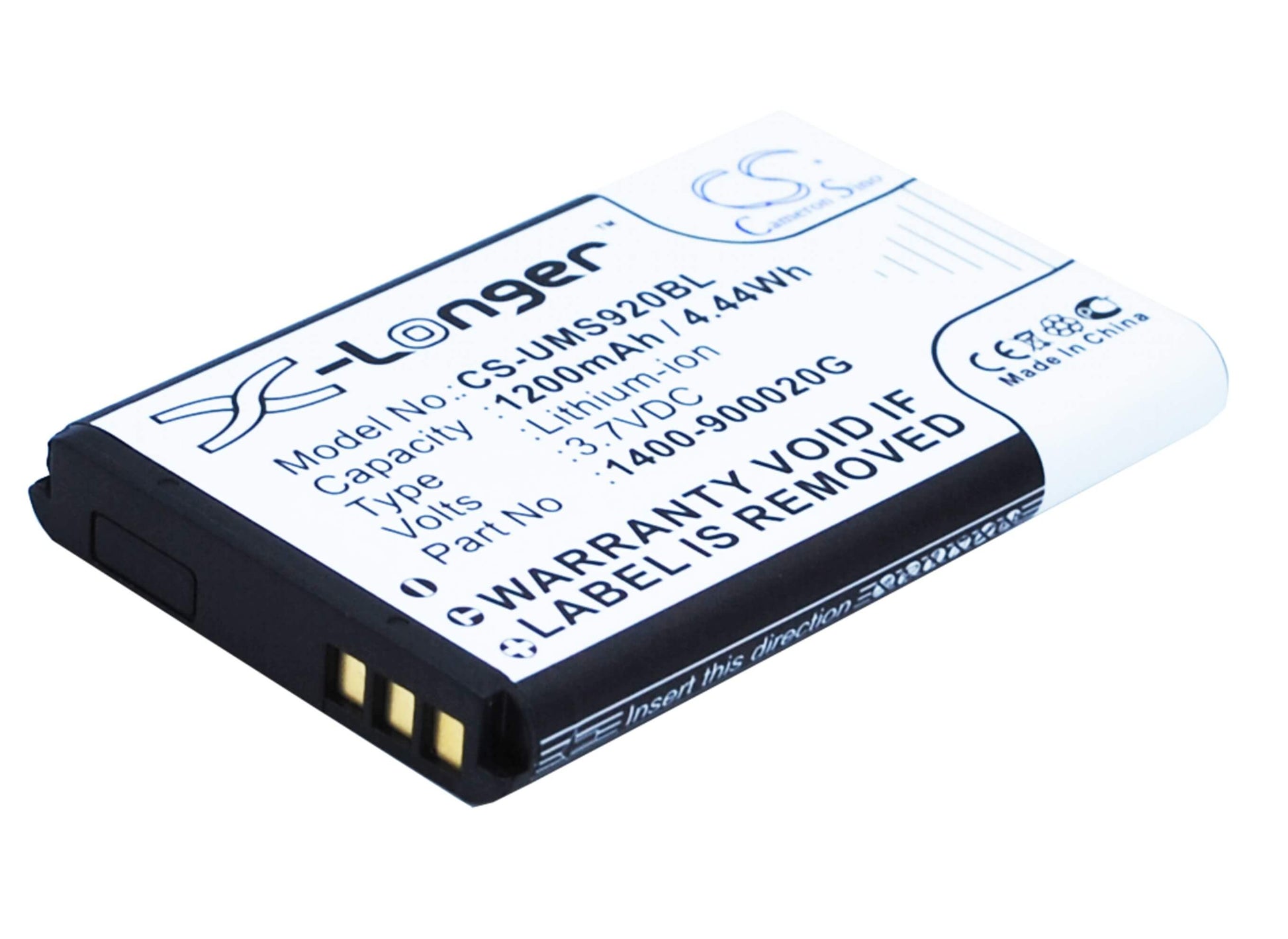 3.7V, 1200mAh, Li-ion Battery fits Unitech, Ms920, 4.44Wh