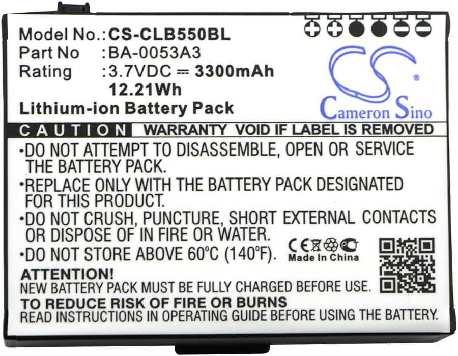 3.7V, 3300mAh, Li-ion Battery fits Cipherlab, Cp50, Cp55, 12.21Wh
