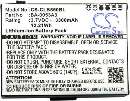 3.7V, 3300mAh, Li-ion Battery fits Cipherlab, Cp50, Cp55, 12.21Wh