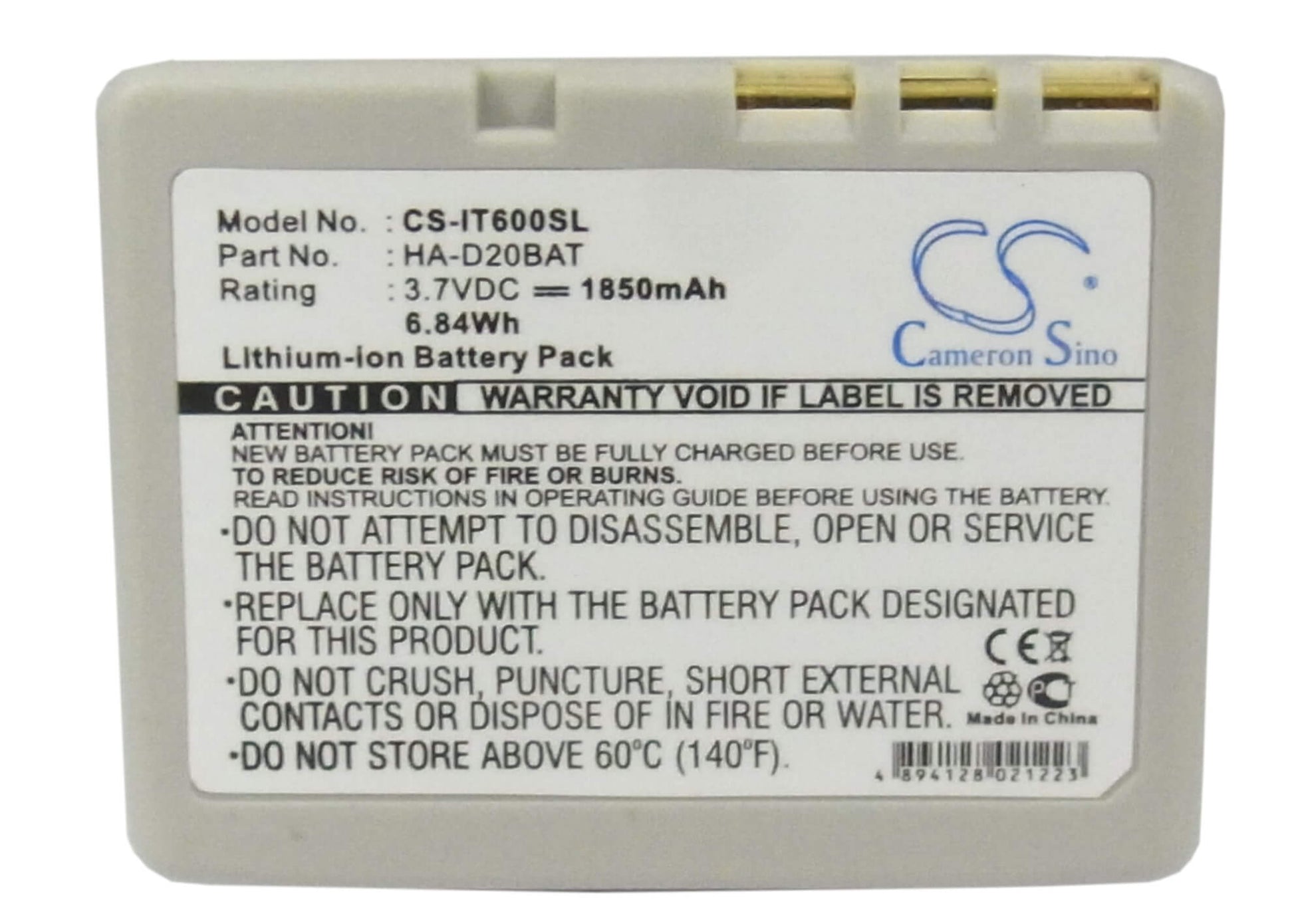 3.7V, 1850mAh, Li-ion Battery fits Casio, It-300, It-600, 6.845Wh