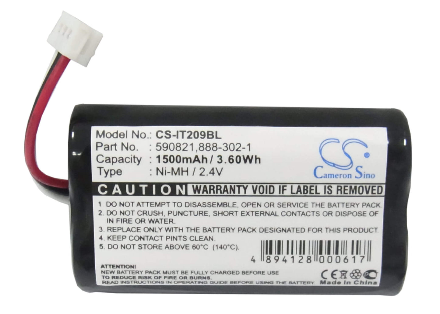 2.4V, 1500mAh, Ni-MH Battery fits Intermec, Trakker T2090, 3.6Wh