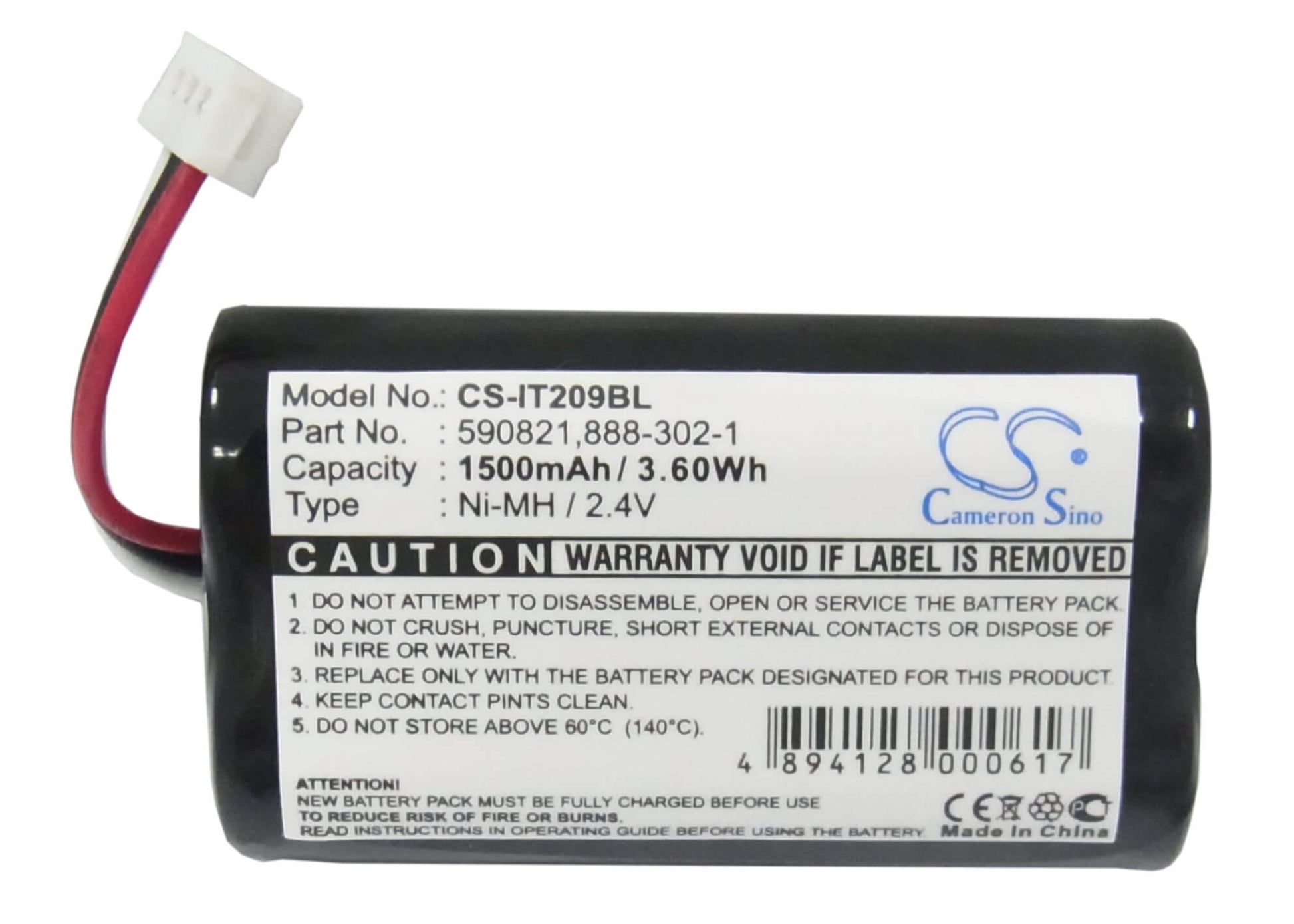 2.4V, 1500mAh, Ni-MH Battery fits Intermec, Trakker T2090, 3.6Wh